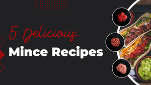 Blog banner showing some mince variations and has a text of 5 delicious mince recipes.