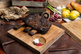 a wooden table topped with lots of different foods 